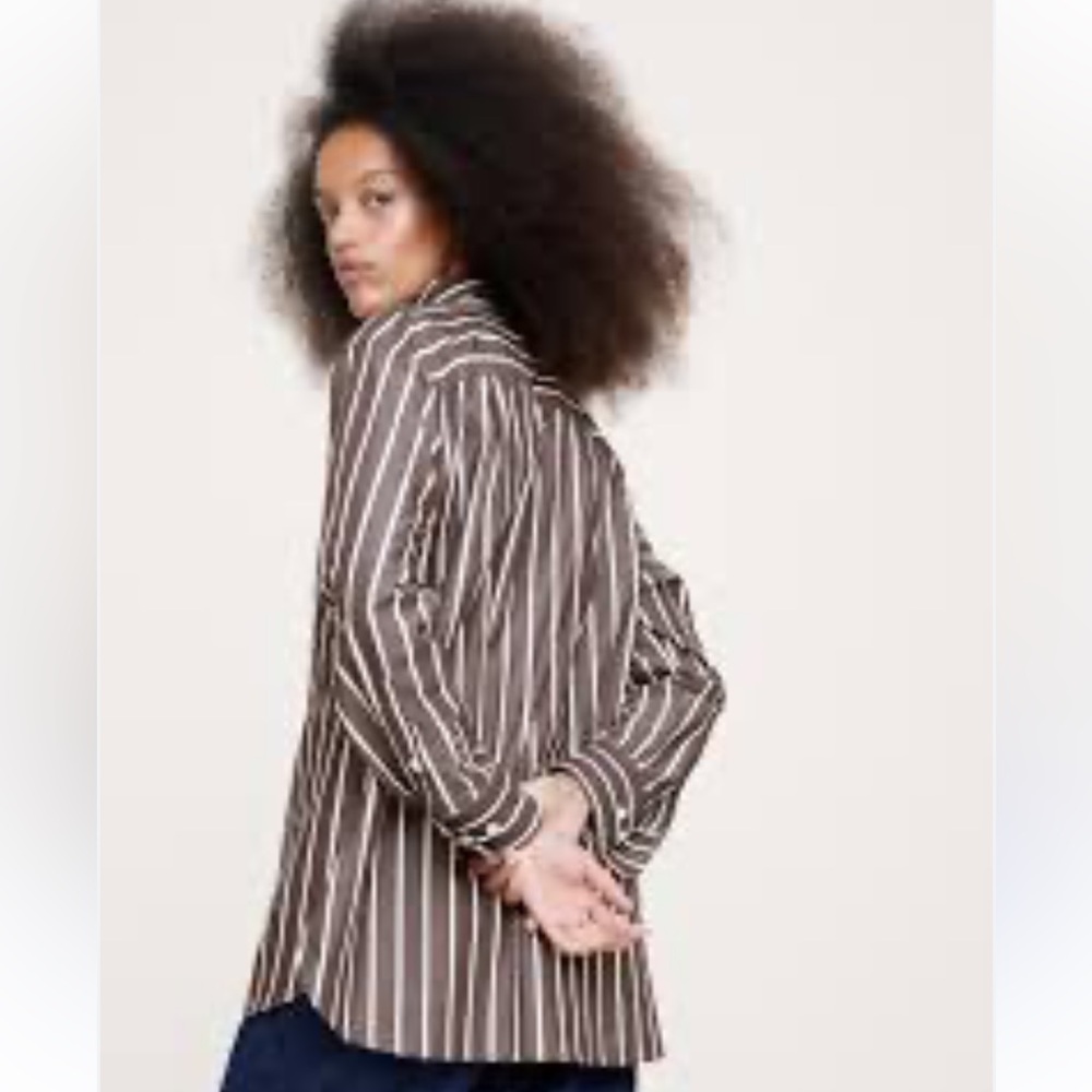 THEO Stripped Brown Button Down Shirt